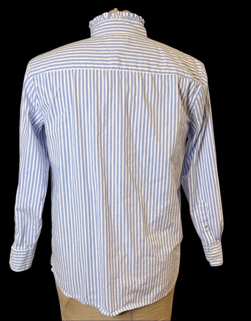 Crown & Ivy Striped Blouse Ruffle Button Front Stand Up Collar Small Preppy Clas - Picture 4 of 10